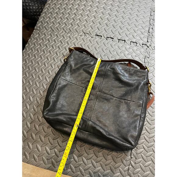 Fossil Corey Hobo Bag Black Leather Purse Shoulder‎ Womens Brown Accents - Picture 11 of 12